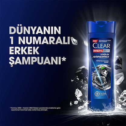 Clear Men: Champú Anticaspa Intense Clean con Carbón - Limpia profundamente el cuero cabelludo graso y con picazón, y controla la caspa para hombres - 11.83 fl oz
