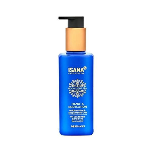 Bálsamo corporal Isana Moonlight Spa: Loción corporal hidratante vegana con aceite de sándalo y semilla de algodón para una piel suave y radiante (200 ml)