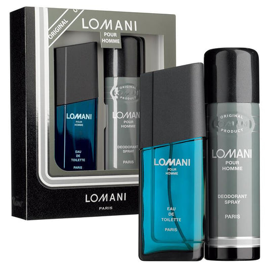 LOMANI 2 PCS SET FOR MEN: 3.4 EAU DE TOILETTE SPRAY + DEODORANT SPRAY (WINDOW BOX) Men Fragrant Nest