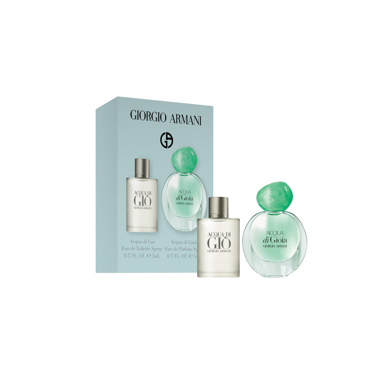 Armani 2 pcs set: acqua di gio men 5 ml eau de toilette mini + acqua di gioia 5 ml eau de parfum mini Unisex Fragrant Nest