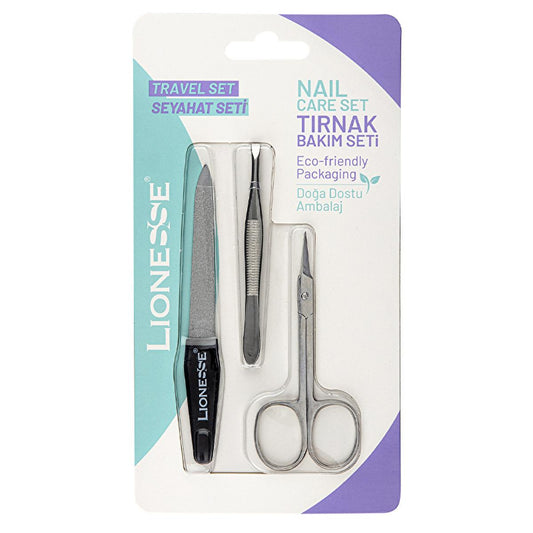 Lionesse Personal Grooming Set - 3-in-1 Travel Kit with Nail Care Tools, Tweezers & Scissors for Men & Women