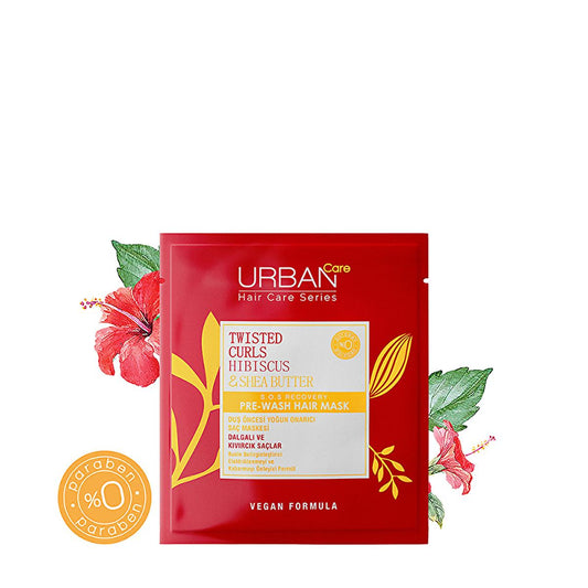Masque capillaire pré-douche définition boucles Urban Care Twisted Curls à l'hibiscus et au beurre de karité - Nourrissant, végan, sans parabènes