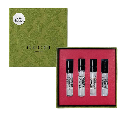 Gucci 4 x 1.5 eau de parfum vial spray set for women: bloom + gorgeous gardenia + guilty + gorgeous jasmine