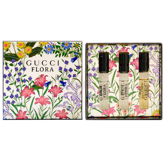 Gucci flora 3 x 1.5 ml eau de parfum vial spray set for women: gorgeous gardenia + gorgeous magnolia + gorgeous jasmine