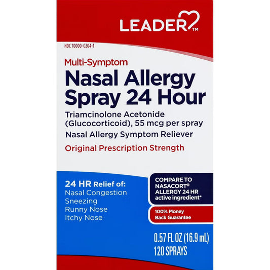 Leader 24-Hour Multi-Symptom Nasal Allergy Spray, Triamcinolone Acetonide 55 mcg, 0.57 fl oz Medicine & Drugs Pasteur Pharmacy