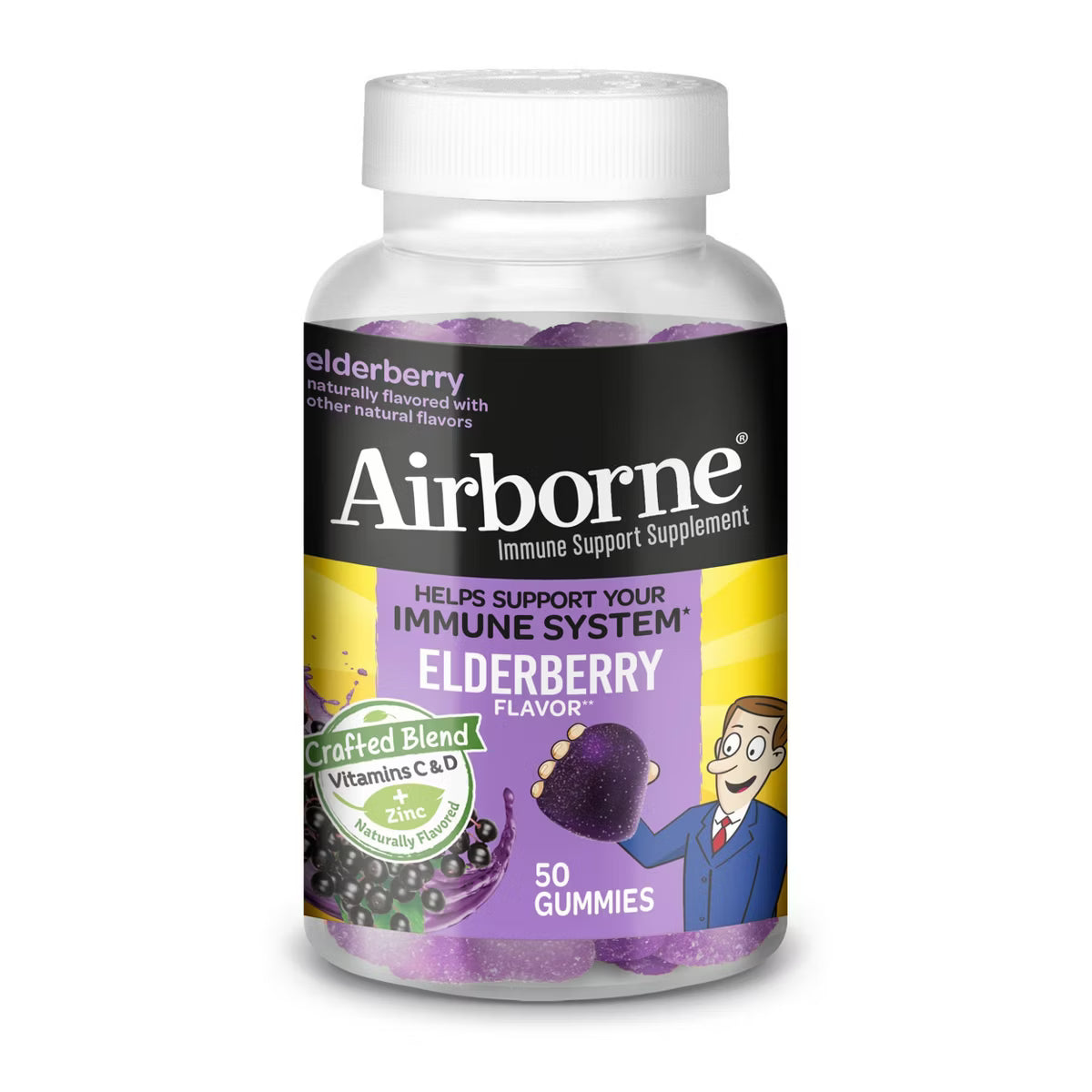 Airborne Adult Elderberry Gummies with Vitamin C & Vitamin D 50 ct Vitamins & Supplements Pasteur Pharmacy