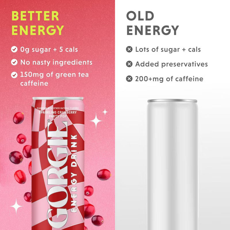 GORGIE Cranberry Party Pop - 12 Cans Pack Energy Drink GORGIE