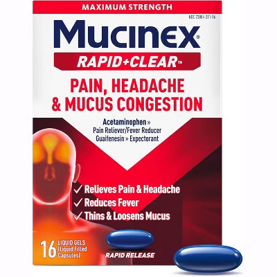Mucinex Rapid + Clear 200-325mg Liquid Gel, 16 Ct Health Care Pasteur Pharmacy