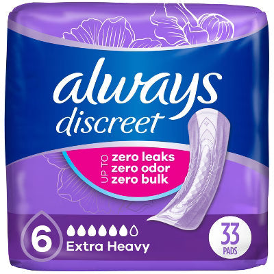 Always Discreet Extra Heavy Long Pads, Size 6, 2x33Ct Feminine Pads & Protectors Pasteur Pharmacy