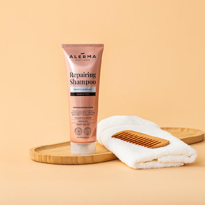Champú sin sulfatos Alerma para cabello dañado: cuidado capilar reparador, nutritivo y libre de crueldad animal con aceite de argán y Prokapil