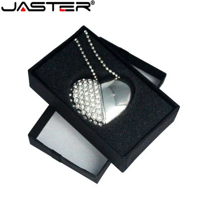 Color: black, Capacity: 64GB - Metal Diamond USB Flash Drive 128GB Crystal Heart With Gift Box Pen Drive 64GB Creative Gifts Memory Stick Pendrive 32GB 16GB 8G
