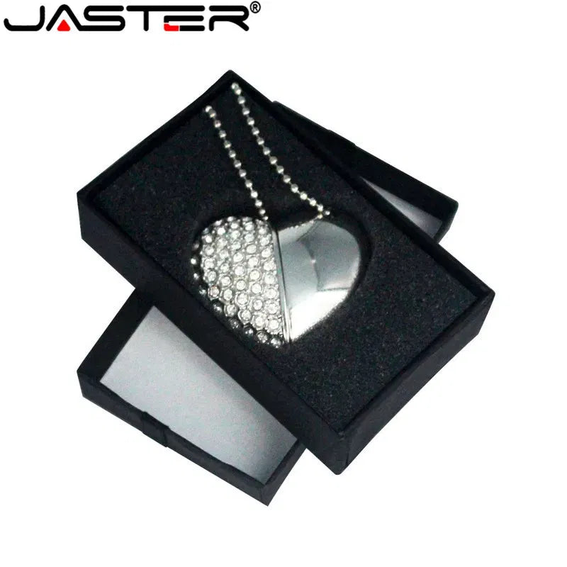 Color: green, Capacity: 8GB - Metal Diamond USB Flash Drive 128GB Crystal Heart With Gift Box Pen Drive 64GB Creative Gifts Memory Stick Pendrive 32GB 16GB 8G