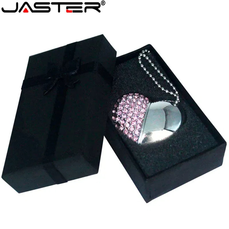 Color: green, Capacity: 8GB - Metal Diamond USB Flash Drive 128GB Crystal Heart With Gift Box Pen Drive 64GB Creative Gifts Memory Stick Pendrive 32GB 16GB 8G