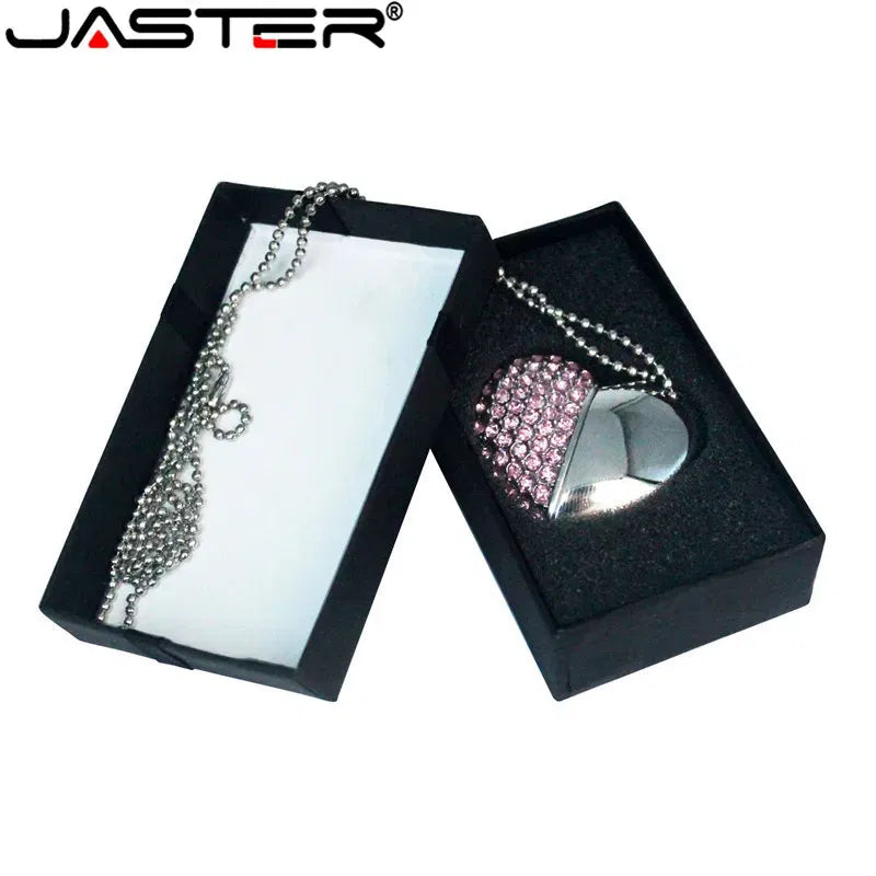 Color: green, Capacity: 8GB - Metal Diamond USB Flash Drive 128GB Crystal Heart With Gift Box Pen Drive 64GB Creative Gifts Memory Stick Pendrive 32GB 16GB 8G