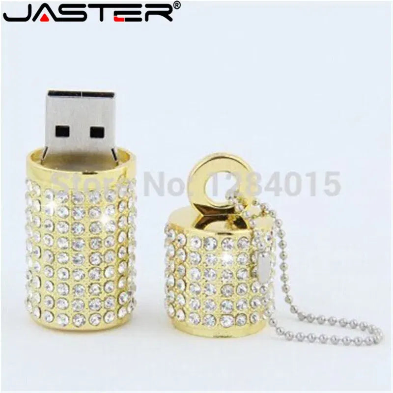 Color: Pink, Capacity: 64GB - JASTER Crystal cylindrical USB Flash Drive  fashion metal diamond pen driveu disk pendrive 4GB 8GB 16GB 32GB 64GB memory stick