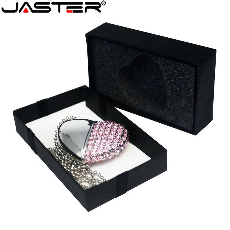 Color: black, Capacity: 64GB - Metal Diamond USB Flash Drive 128GB Crystal Heart With Gift Box Pen Drive 64GB Creative Gifts Memory Stick Pendrive 32GB 16GB 8G