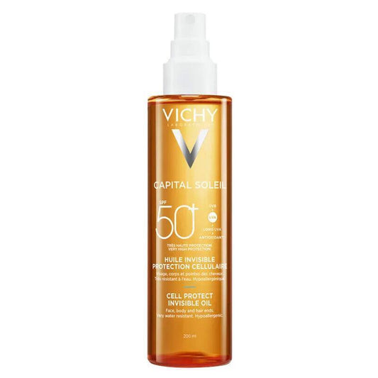 Vichy Capital Soleil Cell Protect Oil Spf 50 - Lightweight Antioxidant Sunscreen Oil for Face and Body