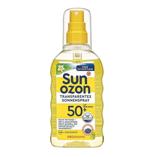 Sunozon Vegan Transparent Sunscreen Spray 50+ SPF - Water-Resistant, Non-Greasy Sunscreen Spray for Sensitive Skin