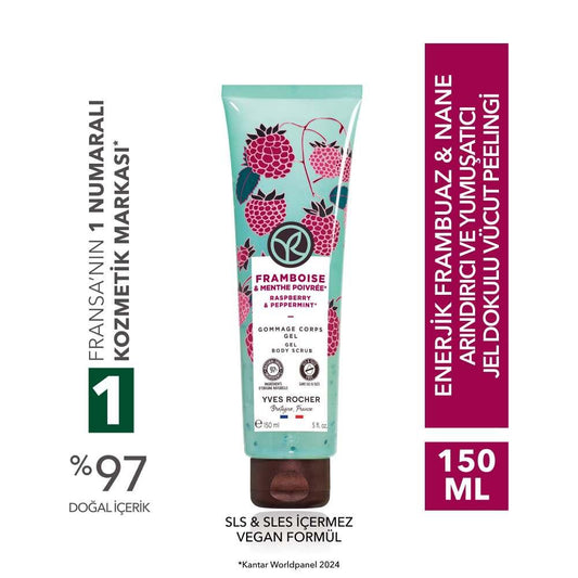 Yves Rocher Raspberry & Mint Gel Body Scrub for Smooth Skin 150ml