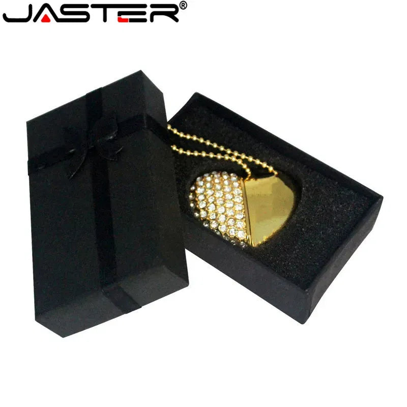 Color: WHITE, Capacity: 8GB - Metal Diamond USB Flash Drive 128GB Crystal Heart With Gift Box Pen Drive 64GB Creative Gifts Memory Stick Pendrive 32GB 16GB 8G