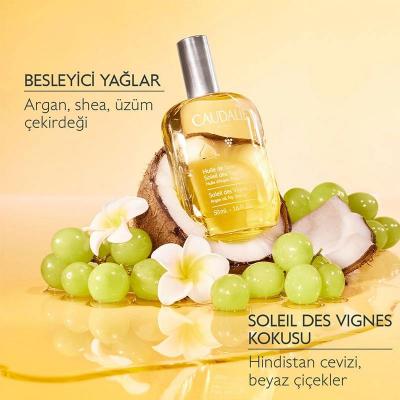 Huile Corps Soleil des Vignes Caudalie : Formule vegan et non grasse pour une peau rayonnante, enrichie en huiles d’argan, de karité et de pépins de raisin - 50 ml