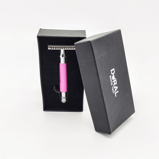 Dural Heavy Stroud Head Double Edge Safety Razor Duty Pink/Black + Pouch Safety Razor Pasteur Pharmacy