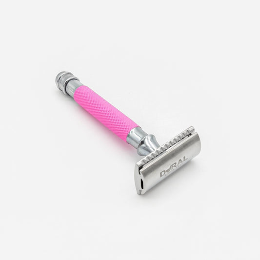 Dural Heavy Stroud Head Double Edge Safety Razor Duty Pink/Silver + Pouch Safety Razor Pasteur Pharmacy