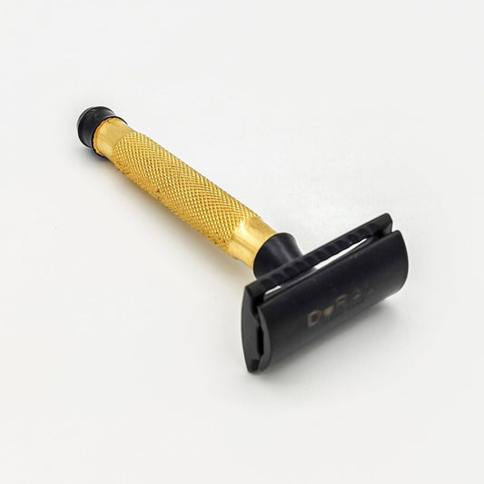 Dural Heavy Stroud Head Double Edge Safety Razor Duty Golden/Black + Pouch Safety Razor Pasteur Pharmacy
