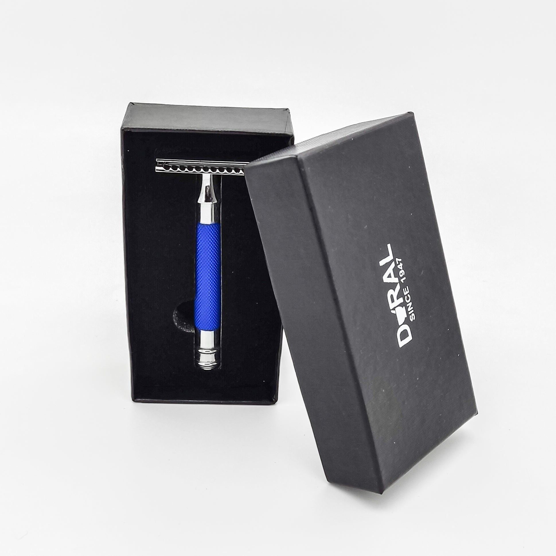 Dural Heavy Stroud Head Double Edge Safety Razor Duty Blue/Silver + Pouch Safety Razor Pasteur Pharmacy