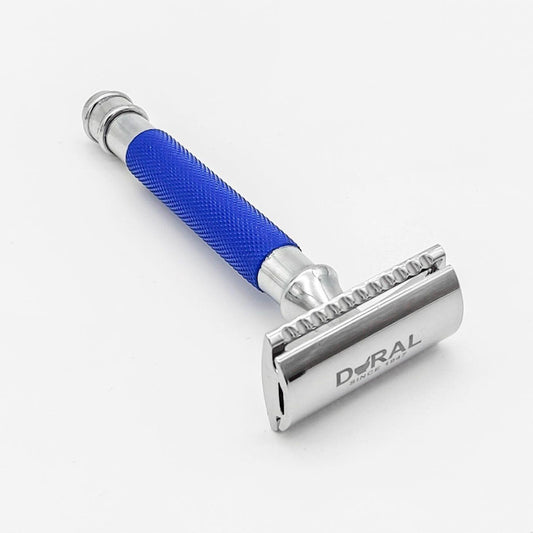 Dural Heavy Stroud Head Double Edge Safety Razor Duty Blue/Silver + Pouch Safety Razor Pasteur Pharmacy