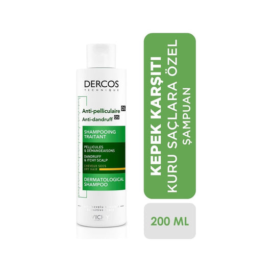 Shampooing antipelliculaire Vichy Dercos pour cheveux secs - Acide salicylique, sans paraben - Apaise les démangeaisons du cuir chevelu et élimine les pellicules