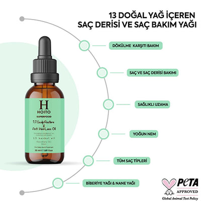 Huile capillaire Hoito au romarin et à la menthe poivrée : Soin superaliment anti-chute et cuir chevelu - Favorise la pousse, l'épaississement et la réparation des cheveux (50 ml)