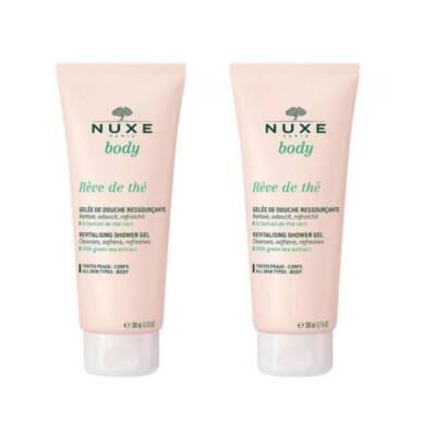 Gel de ducha revitalizante Nuxe Rêve de Thé (2 x 200 ml): fórmula suave y vegana con té verde para una limpieza refrescante y natural