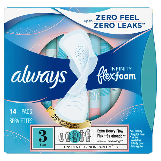 Always Infinity Size 3 Extra Heavy Flow Pads with Wings Unscented 14 count Health Care Pasteur Pharmacy