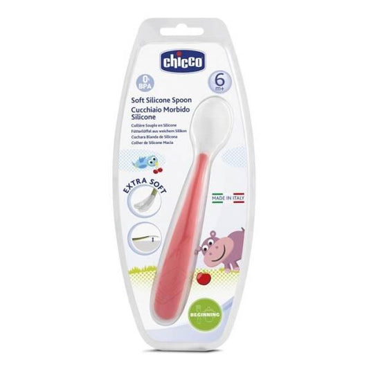 Cuillère bébé Chicco - Cuillère de sevrage en silicone souple pour bébés de 6 mois et plus, sans BPA, design ergonomique