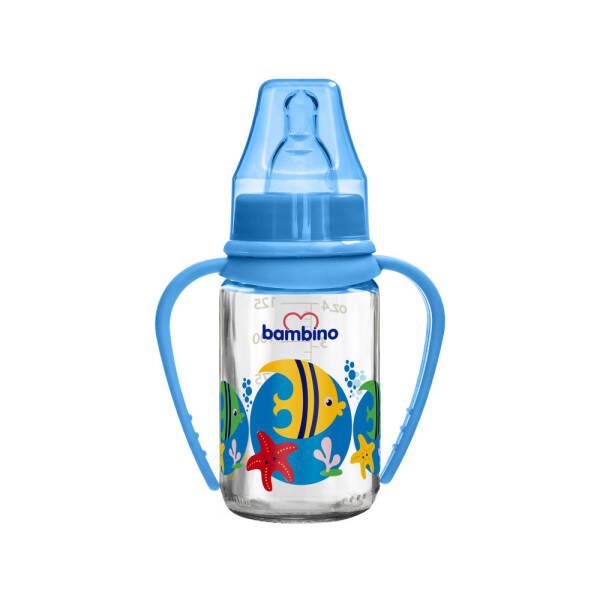 Biberón de vidrio Bambino 125ml - Diseño de pez azul, libre de BPA, tetina de flujo lento