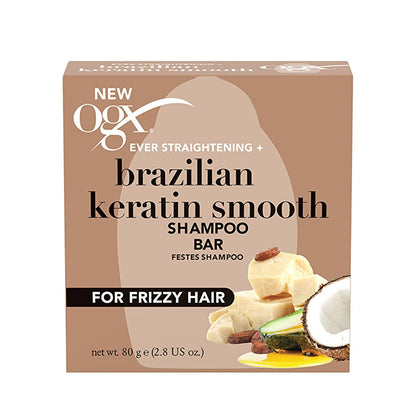 Shampoing solide OGX Brazilian Keratin Therapy : Lisse les cheveux frisés et bouclés à l'huile de coco, sans sulfates, sans plastique - Équivalent à 700 ml de shampoing liquide