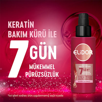 Soin capillaire thermo-activé Elidor Brazilian Keratin Therapy - Anti-frisottis, réparateur et lissant - Enrichi en kératine et huile de marula, 90 ml