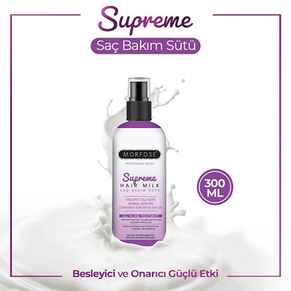 Morfose Supreme Hair Care Milk - Tratamiento capilar con colágeno vegano y queratina vegetal, hidratación ligera y protección térmica - 10.14 fl oz
