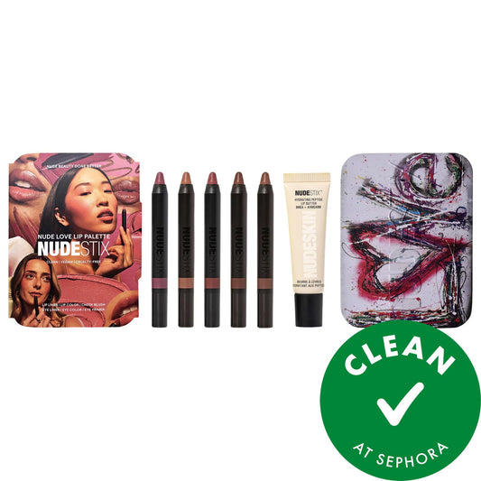 Paleta de labiales Nude Love de Nudestix: color para labios y mejillas, vegano y libre de crueldad animal; tonos naturales, color modulable, manteca labial hidratante