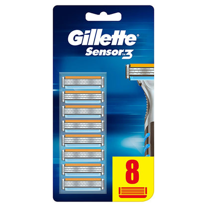 Recambios de cuchillas de afeitar Gillette Sensor3 (paquete de 8) - Para un afeitado suave y apurado, compatible con todos los mangos Sensor