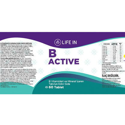 Life In B-Aktif: Tableta multivitamínica con vitamina C, biotina, zinc, folato y magnesio - Para cabello, piel y uñas, 30 tabletas