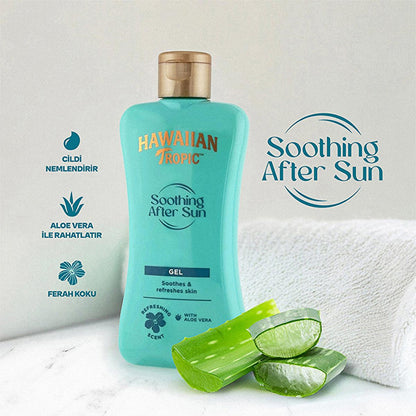 Gel para después del sol Hawaiian Tropic con aloe vera: alivio calmante para quemaduras solares, vegano y libre de crueldad animal, envase reciclado - 200 ml (6.76 fl oz)