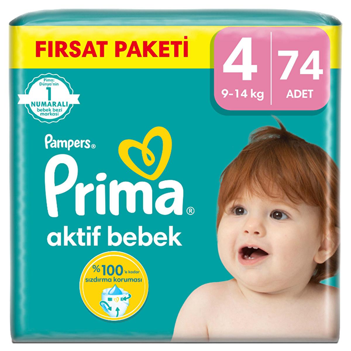 Prima Pampers Baby Diapers Active Baby Size 4, 74 Count - Leakproof, Dermatologically Tested