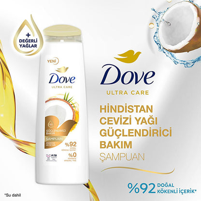 Shampoing Dove à l'huile de coco - Soin capillaire naturel, végane et sans cruauté pour cheveux fragiles et abîmés