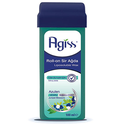 Cire dépilatoire roll-on Agiss à l'azulène : résine 100 % naturelle, sans sucre, application facile pour tous types de peau