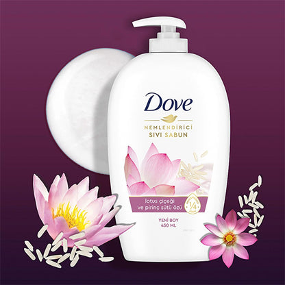 Savon liquide hydratant pour les mains Dove à la fleur de lotus et au lait de riz - Doux, testé dermatologiquement, 450 ml