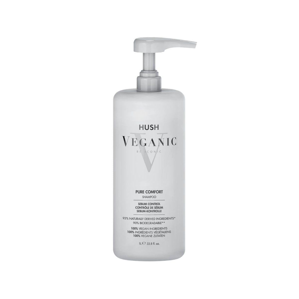 Shampooing équilibrant Hush Veganic Pure Comfort pour cheveux gras 1000 ml