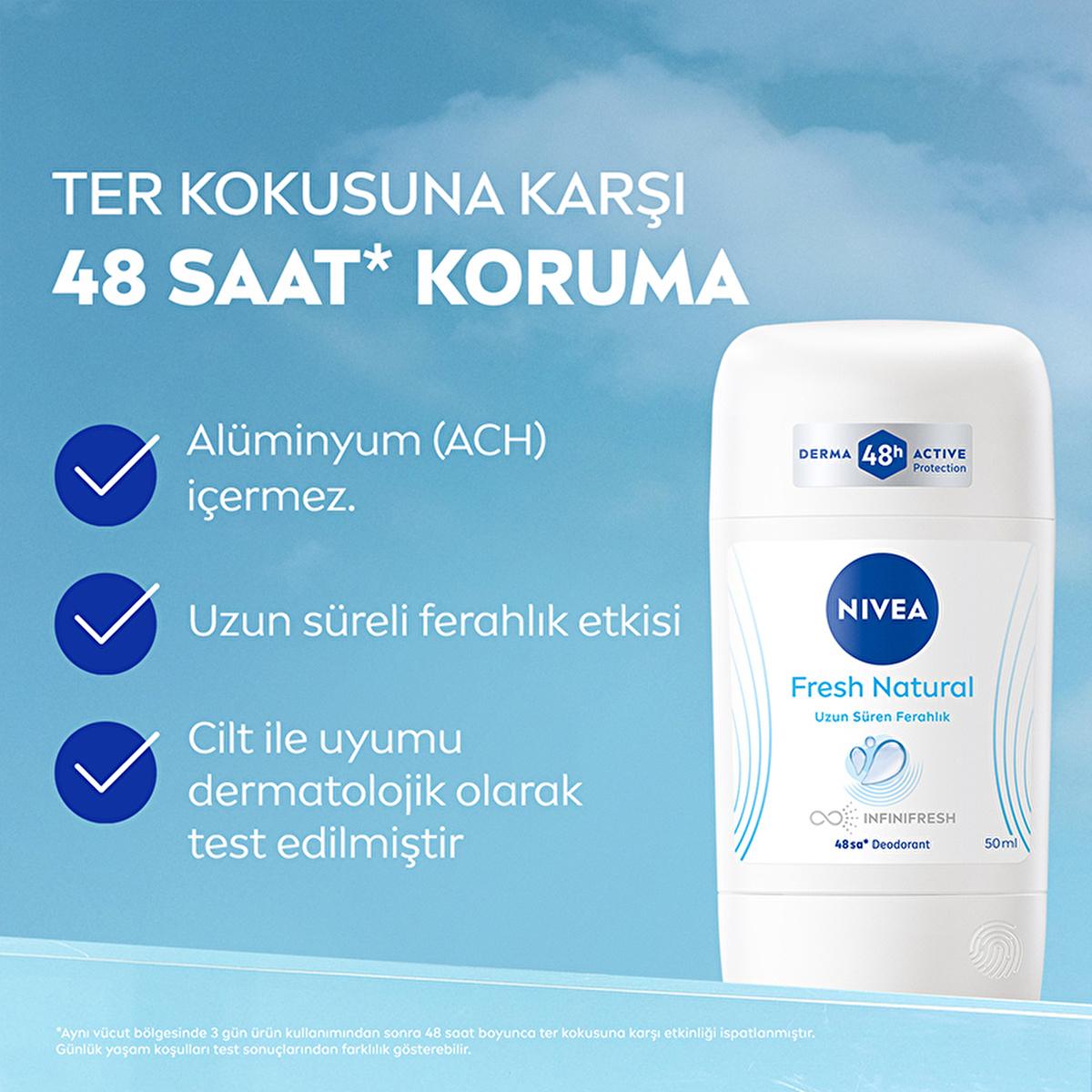 Nivea Fresh Natural Deodorant Stick for Women: 48 Hour Odor Protection, Aluminum-Free, Ocean Scent - Long Lasting Freshness