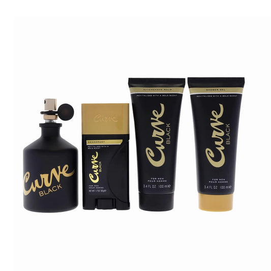 CURVE BLACK 4 PCS SET FOR MEN: 4.2 EAU DE COLOGNE SPRAY + 3.4 AFTER SHAVE BALM + 3.4 SHOWER GEL + 1.7 DEODORANT STICK Men Fragrant Nest